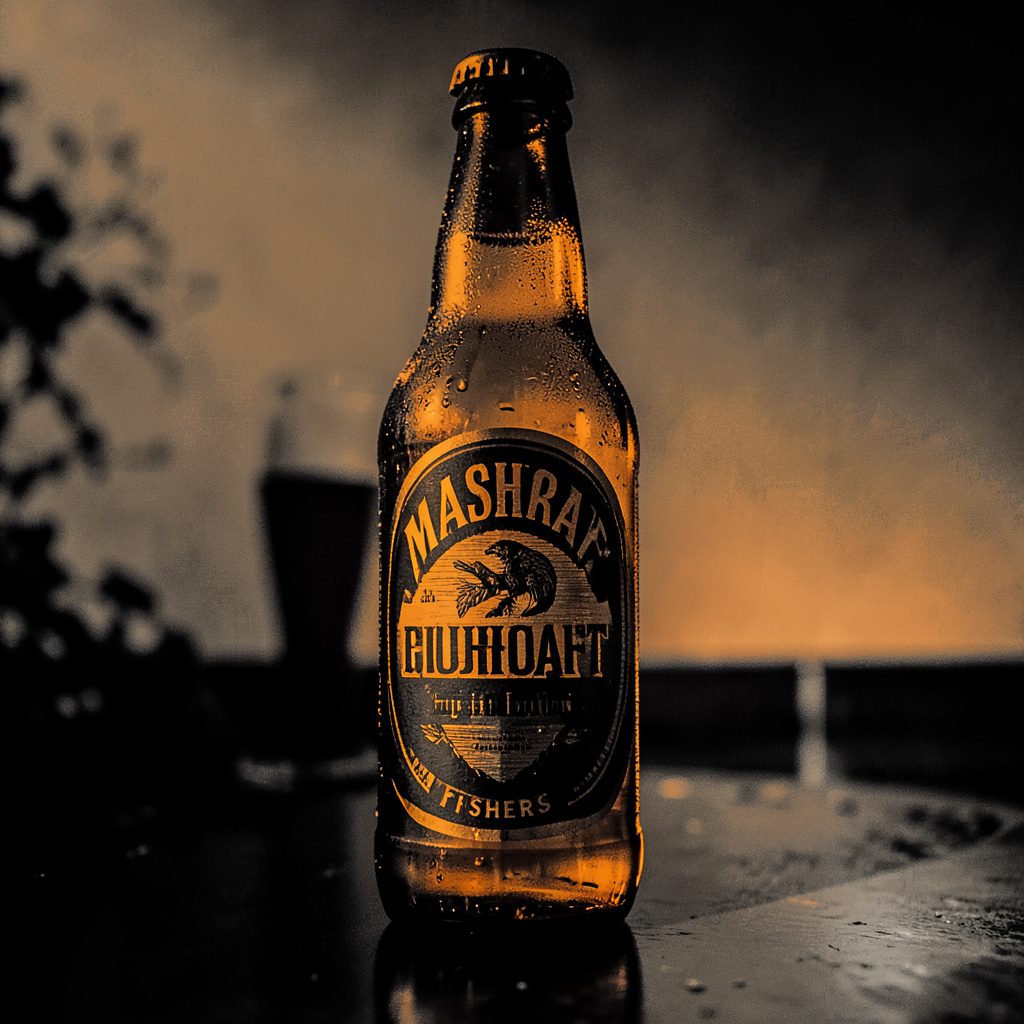 Hard amber and black duotone photograph of a beer flight on a dark bar surface, warm golden tones